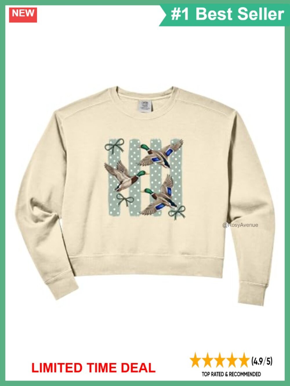 Crop Sweatshirt Mallard Ducks Graphic Print Relaxed Fit Cotton Blend